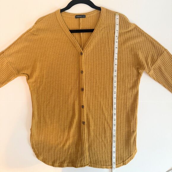 Miholl Rust Orange Gold Waffle Knit Thermal T Shirt Long Sleeves Button Front S - Picture 7 of 11